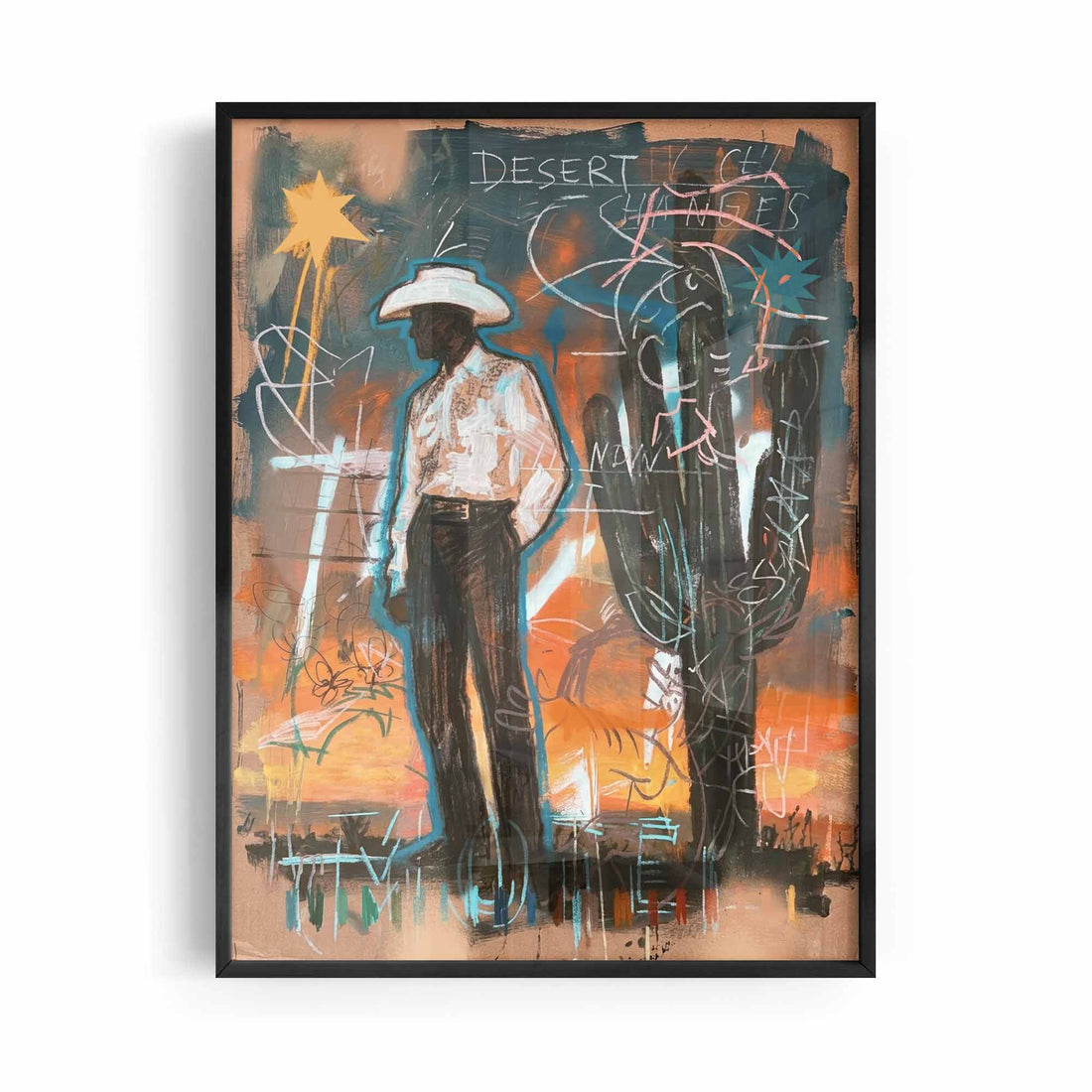 The Lonely Cowboy Wall Art Print, Modern Western Art, Desert Cowboy Poster, Abstract Western Decor, Boho Western Wall Art