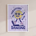 funky vintage print, disco ball illustration, neon wall art, lilac home decor, dance lover gift