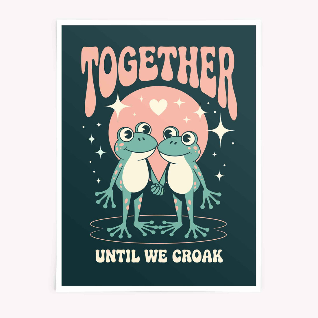 Together Until We Croak Print – Frogs holding hands under moon
