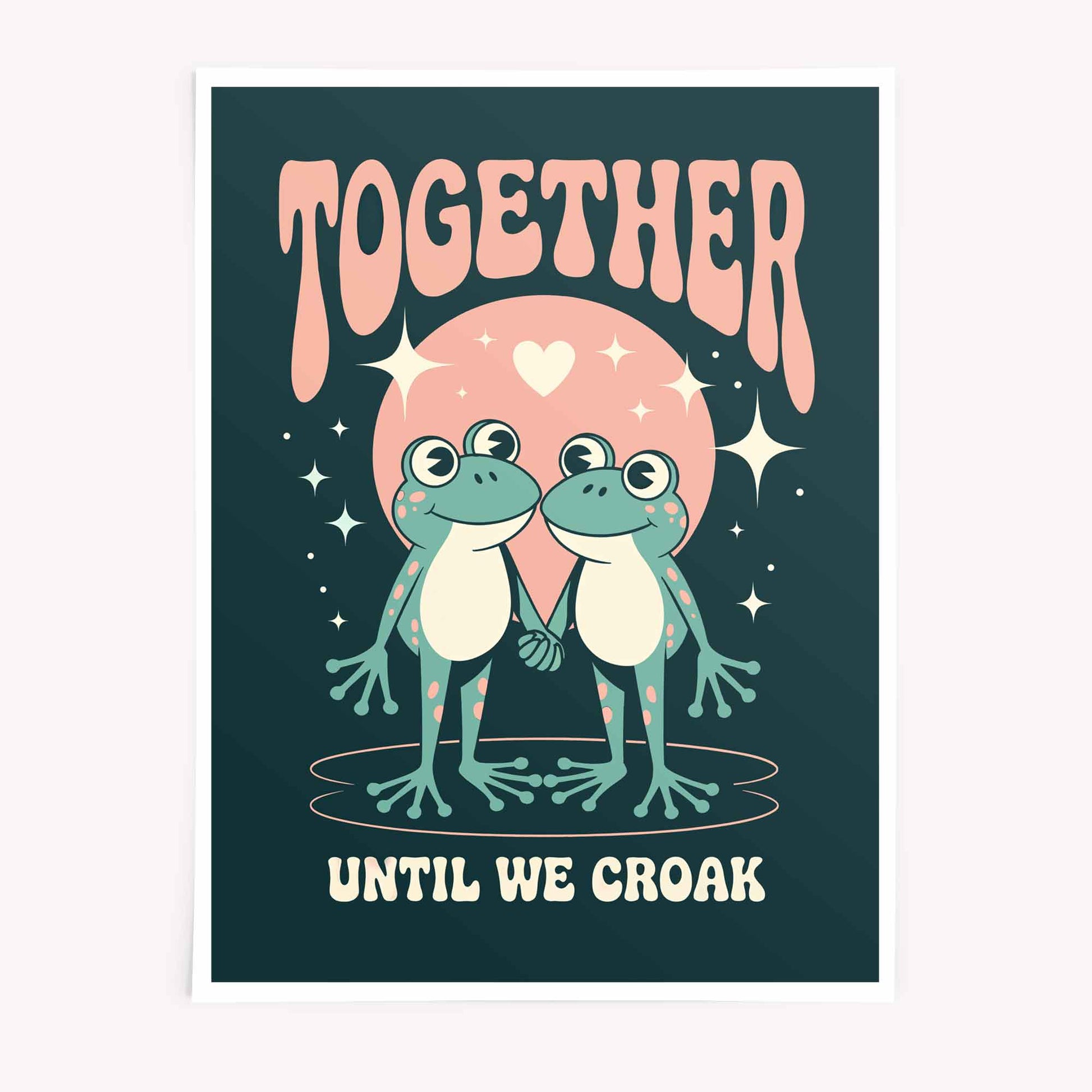Together Until We Croak Print – Frogs holding hands under moon