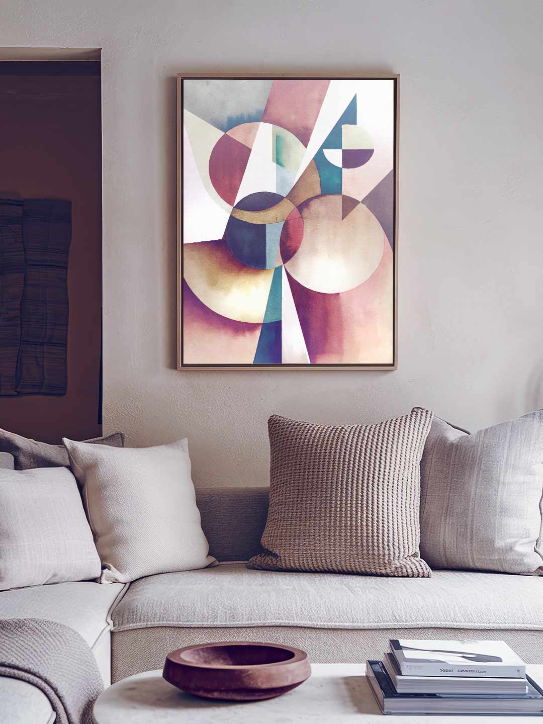 Abstract Canvas Art print with geometric shapes and natural colours