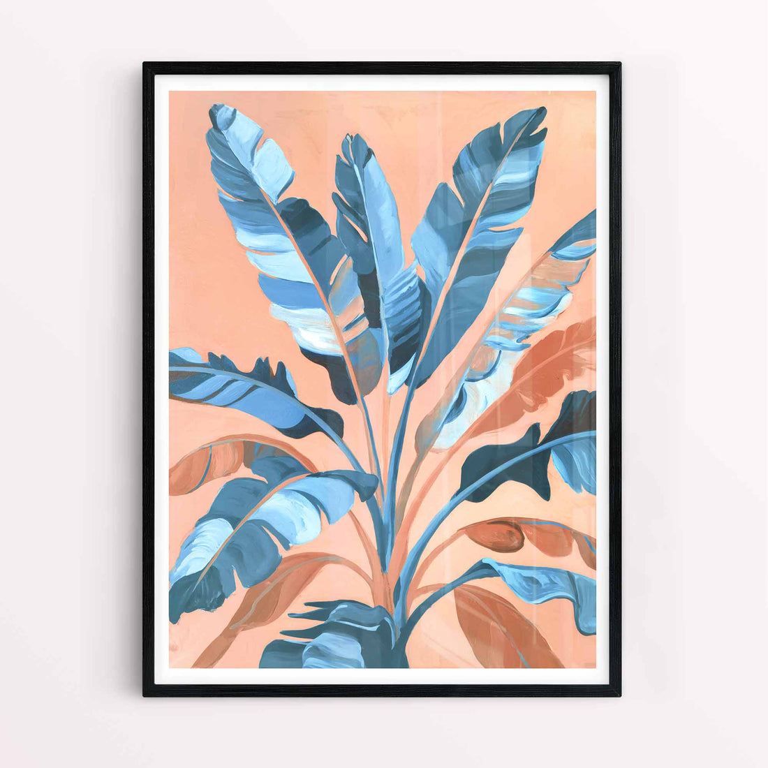 Trendy banana leaves framed art blue and orange