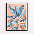 Trendy banana leaves framed art blue and orange