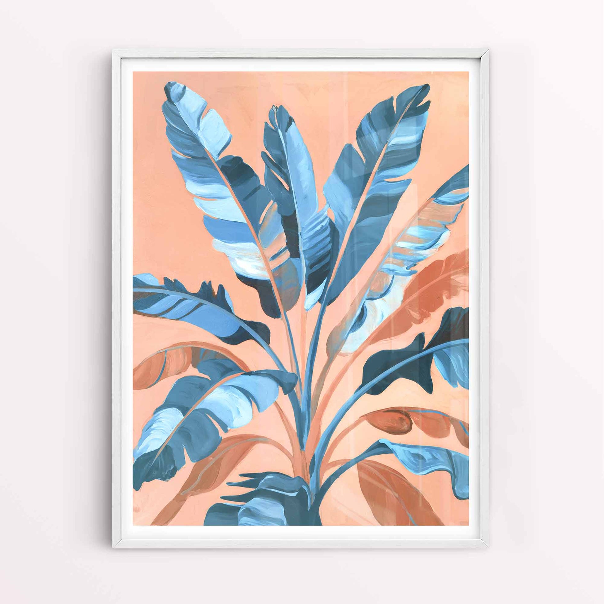 Boho tropical framed print blue and orange