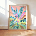 Vibrant summer botanical framed print with hot sunset background