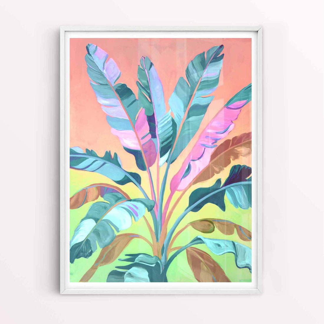 Close-up of tropical leaves painting with painterly detail