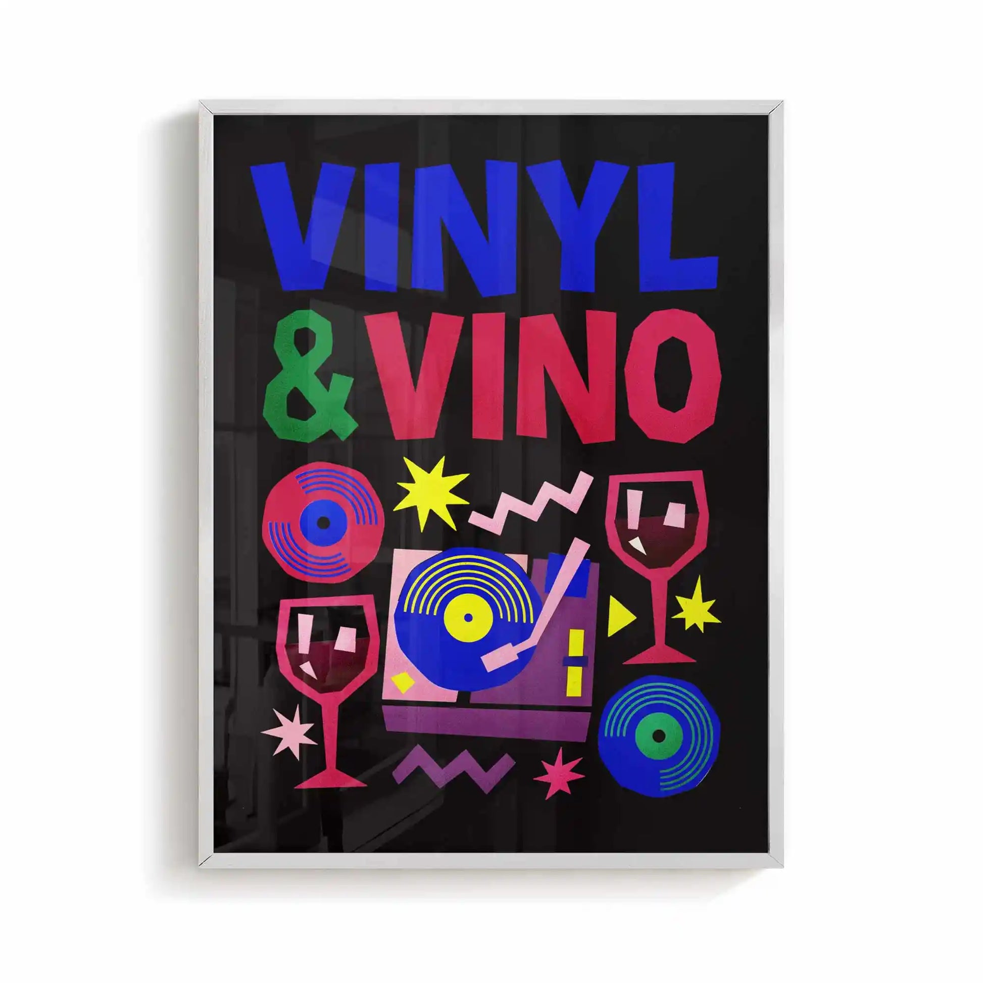 Vinyl and Vino orange and cream framed retro poster for scandi interiors by Afterhours Gallery
