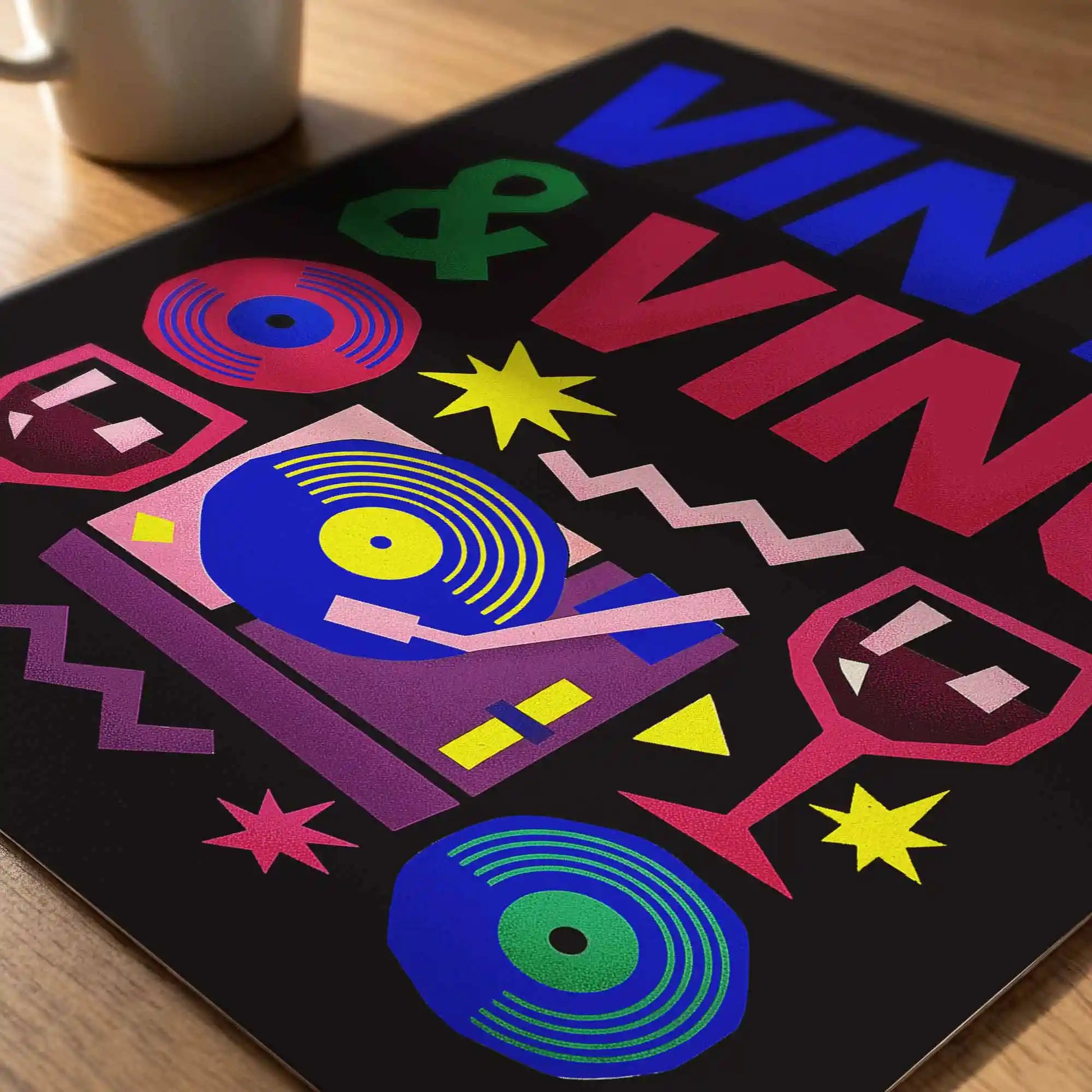 Vinyl and Vino orange and cream retro typography print detail by Afterhours Gallery