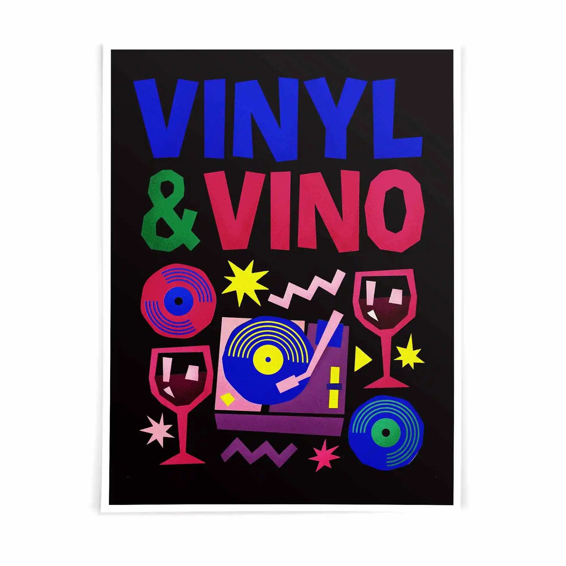 Vinyl and Vino orange and cream mid century poster for retro interiors by Afterhours Gallery