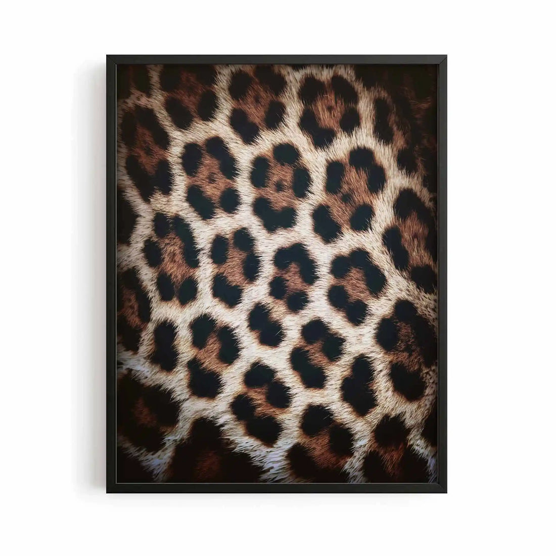 black framed poster print featuring leopard print fashion artwork with minimalist typography and luxury fashion styling by Afterhours Gallery