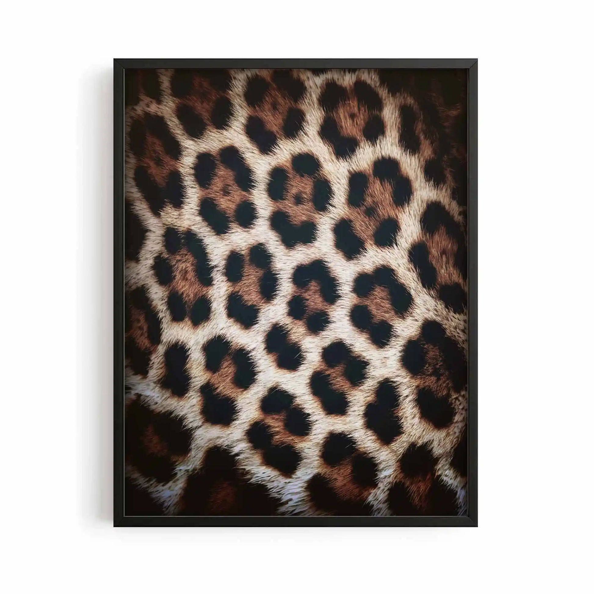 black framed poster print featuring leopard print fashion artwork with minimalist typography and luxury fashion styling by Afterhours Gallery