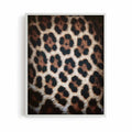 white framed poster print showing leopard print definition artwork with monochrome tones and chic dressing room aesthetic by After Hours Gallery