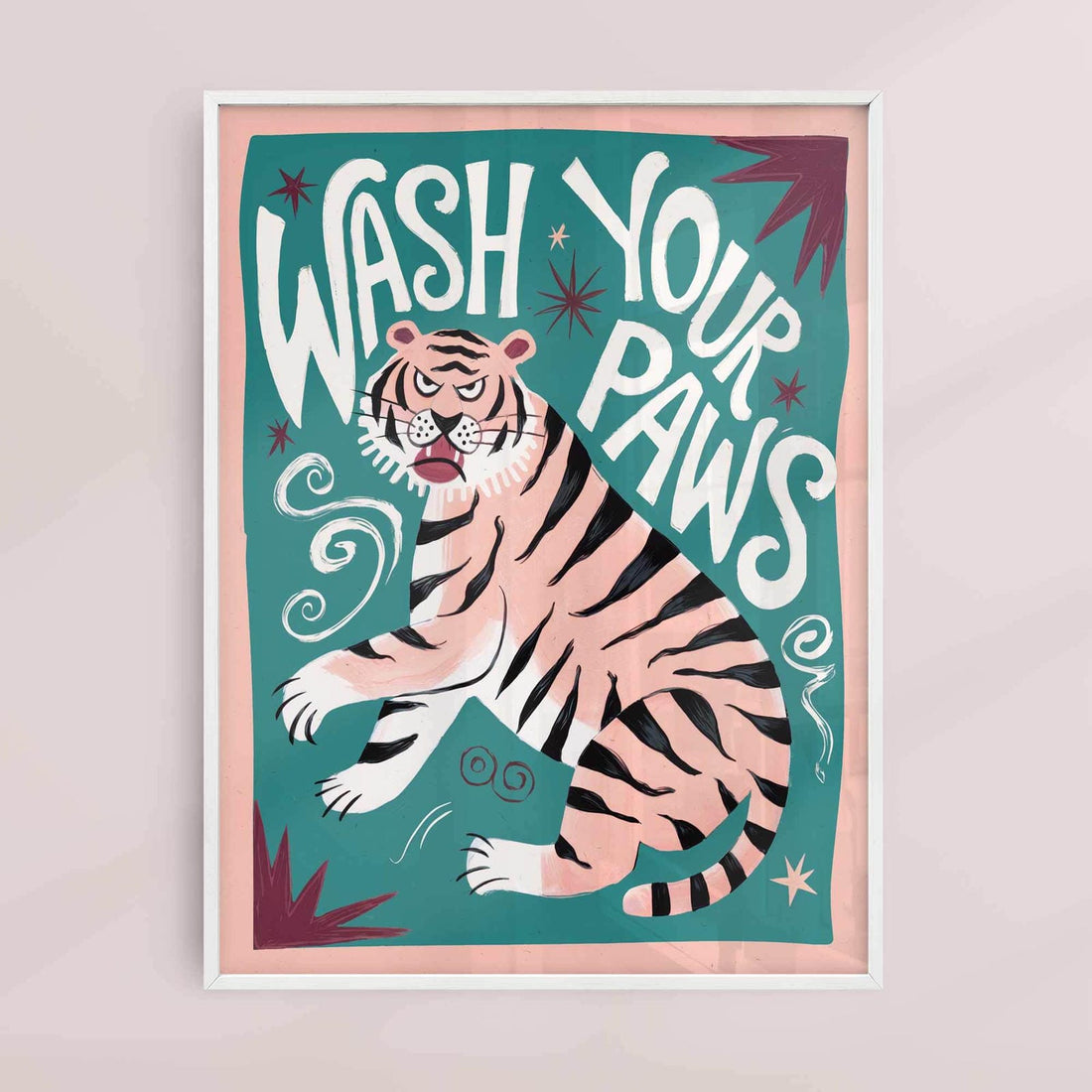 Wash Your Paws Tiger framed print by Afterhours Gallery