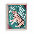 Wash Your Paws beige and black framed typography print for scandi bathrooms by Afterhours Gallery