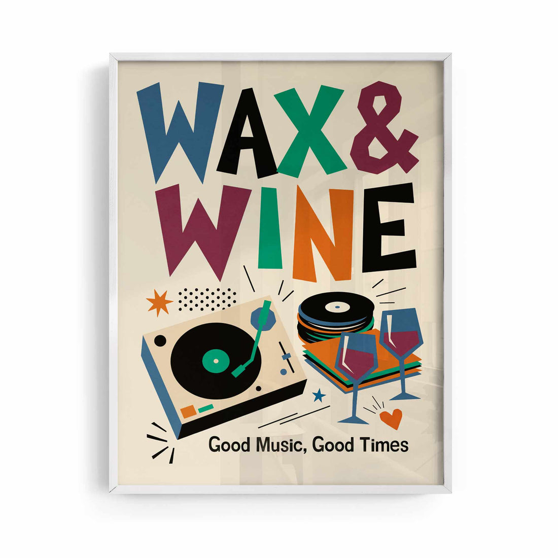 Wax and Wine Retro Poster ? 90s aesthetic music white frame wall art