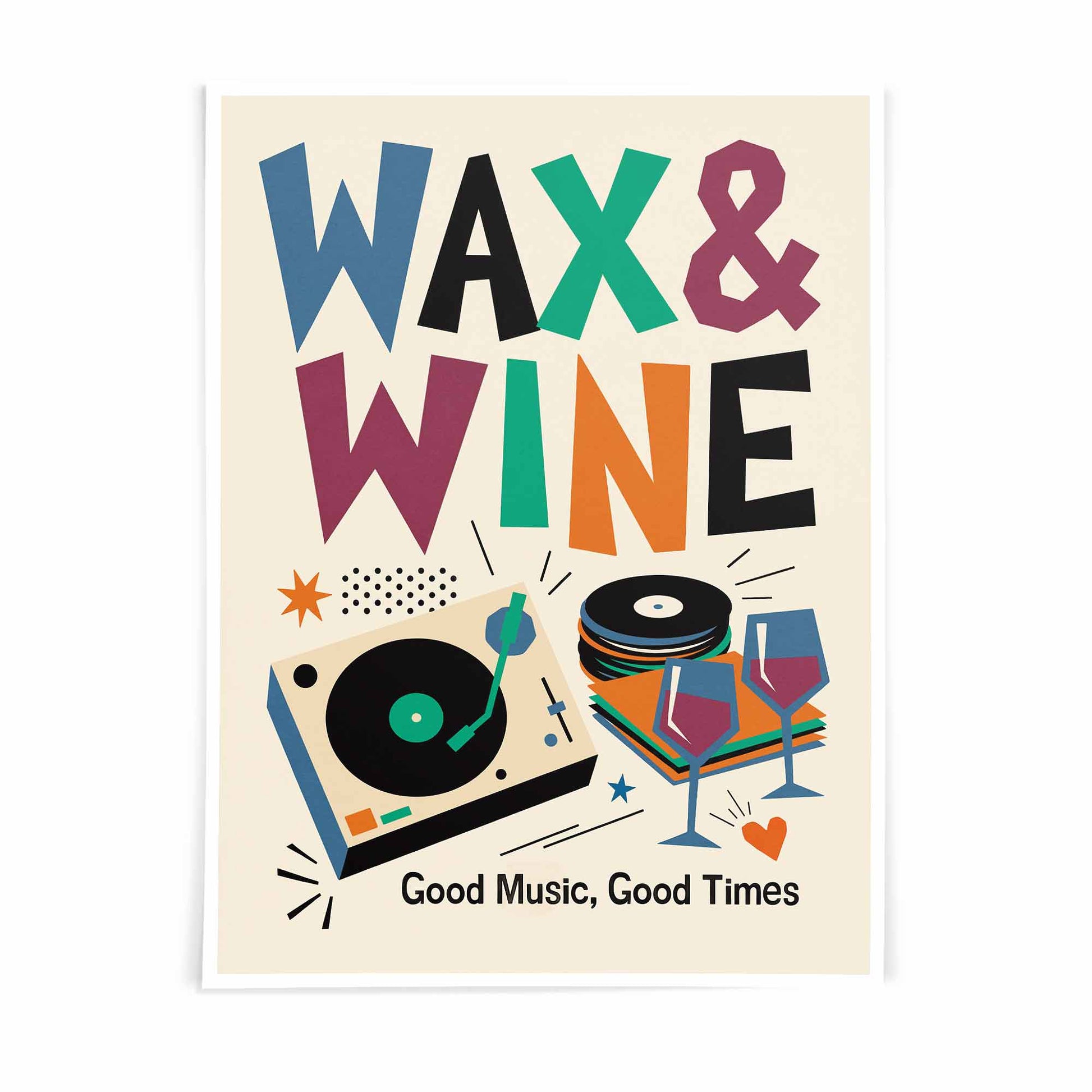 Wax and Wine Retro Poster – 90s aesthetic music wall art