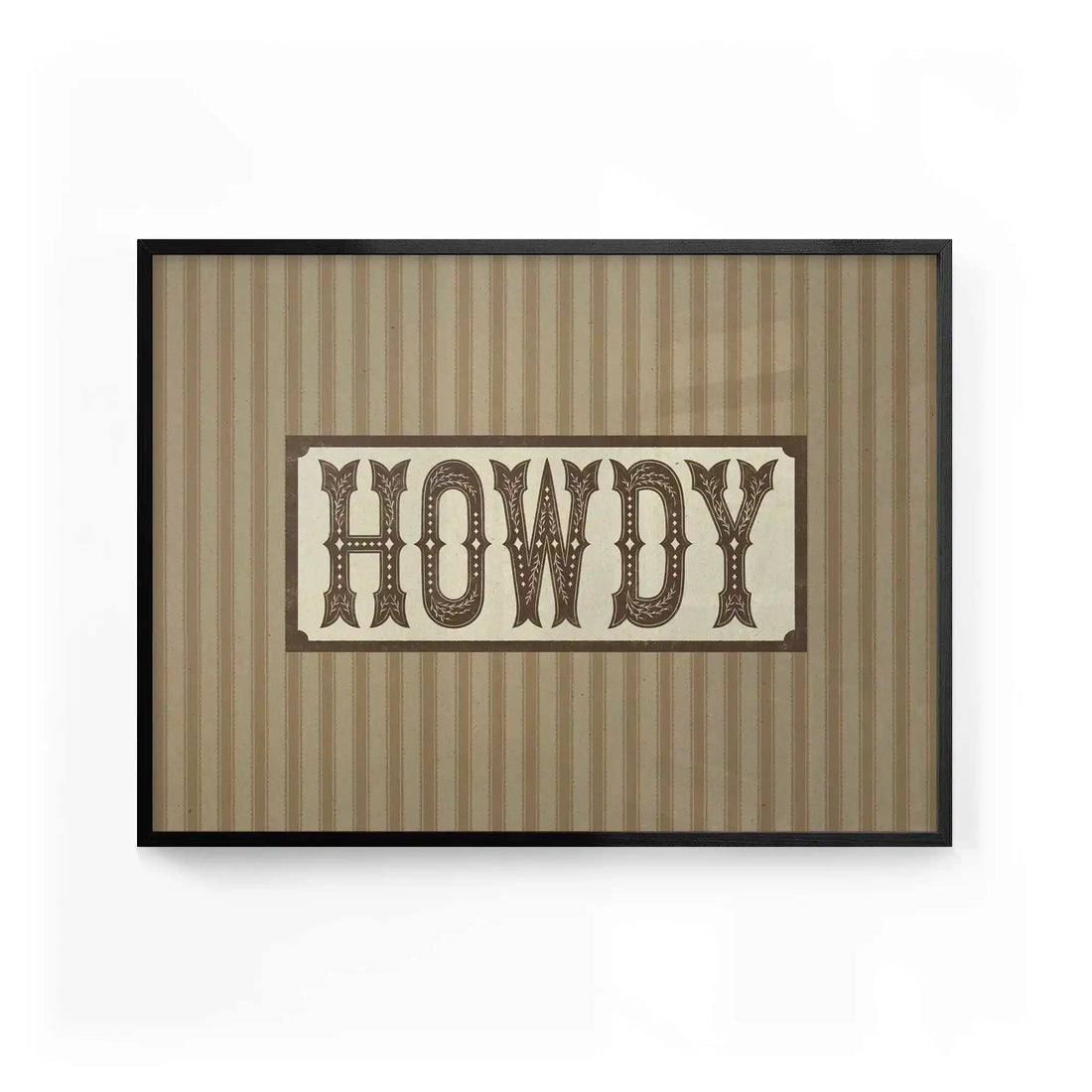 Howdy western typography wall art print with vintage cowboy lettering and rustic Americana design