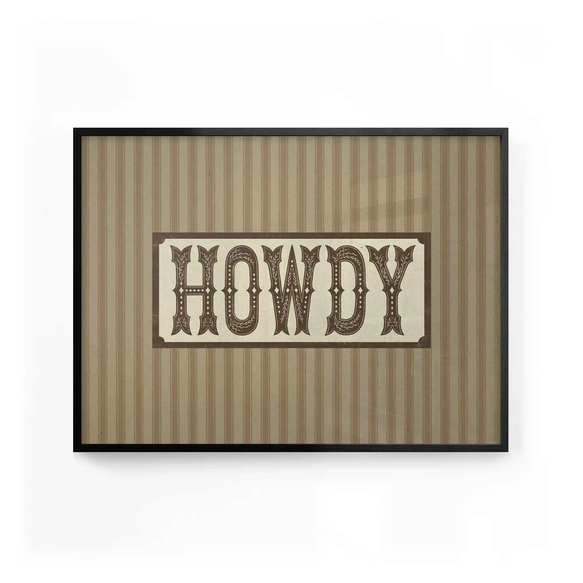 Howdy western typography wall art print with vintage cowboy lettering and rustic Americana design