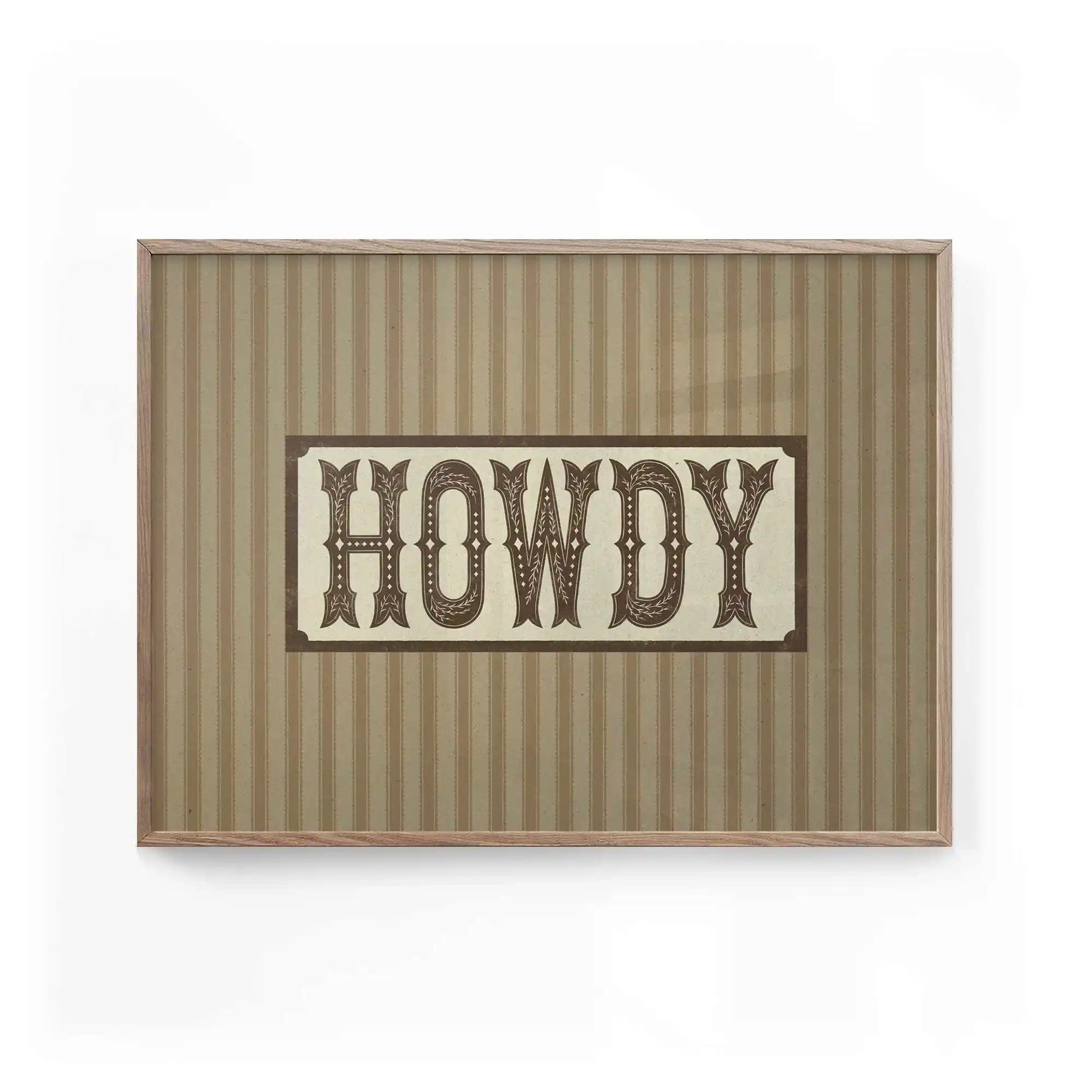 Howdy western typography wall art print with vintage cowboy lettering and rustic Americana design