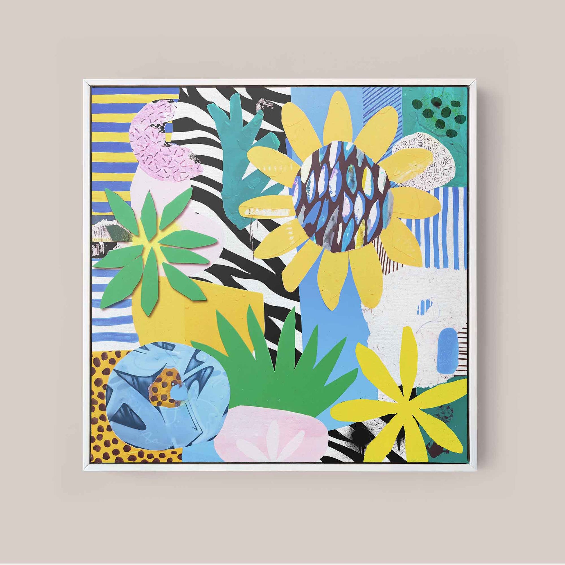 Abstract, contemporary, collage, design-led, modern, nature-inspired, colourful, botanical, pattern-based.