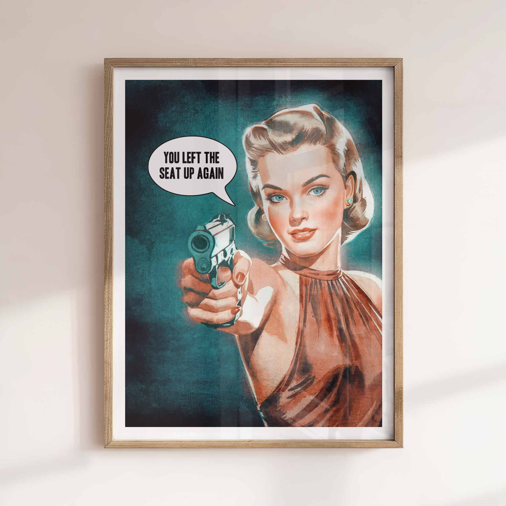 Retro Vintage Woman Poster, framed Bathroom Decor,  Eclectic Funny Wall Art by Afterhours Gallery