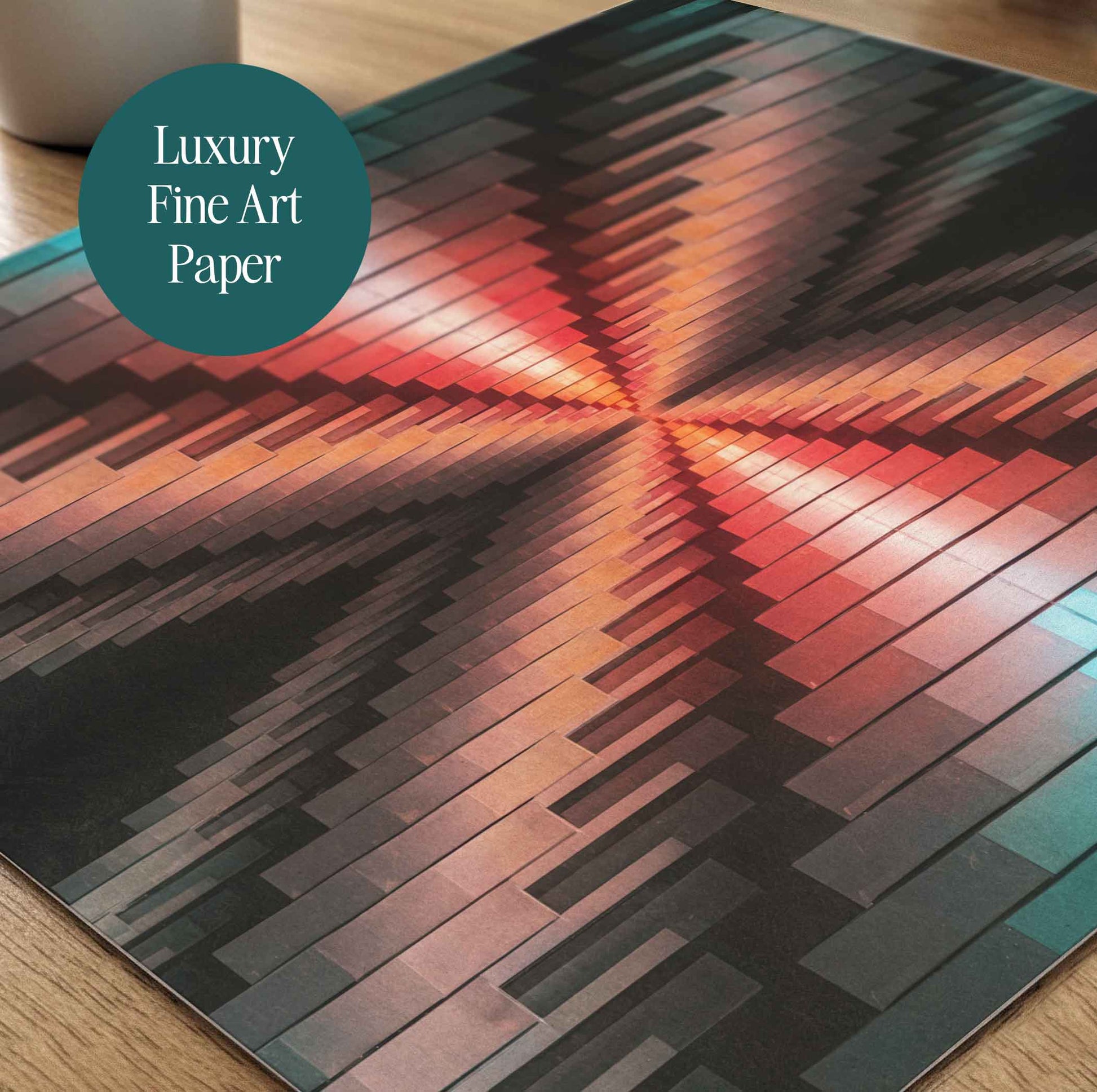 surreal abstract fractal art print featuring refracted light, symmetry, and colour convergence. Contemporary wall art for mod