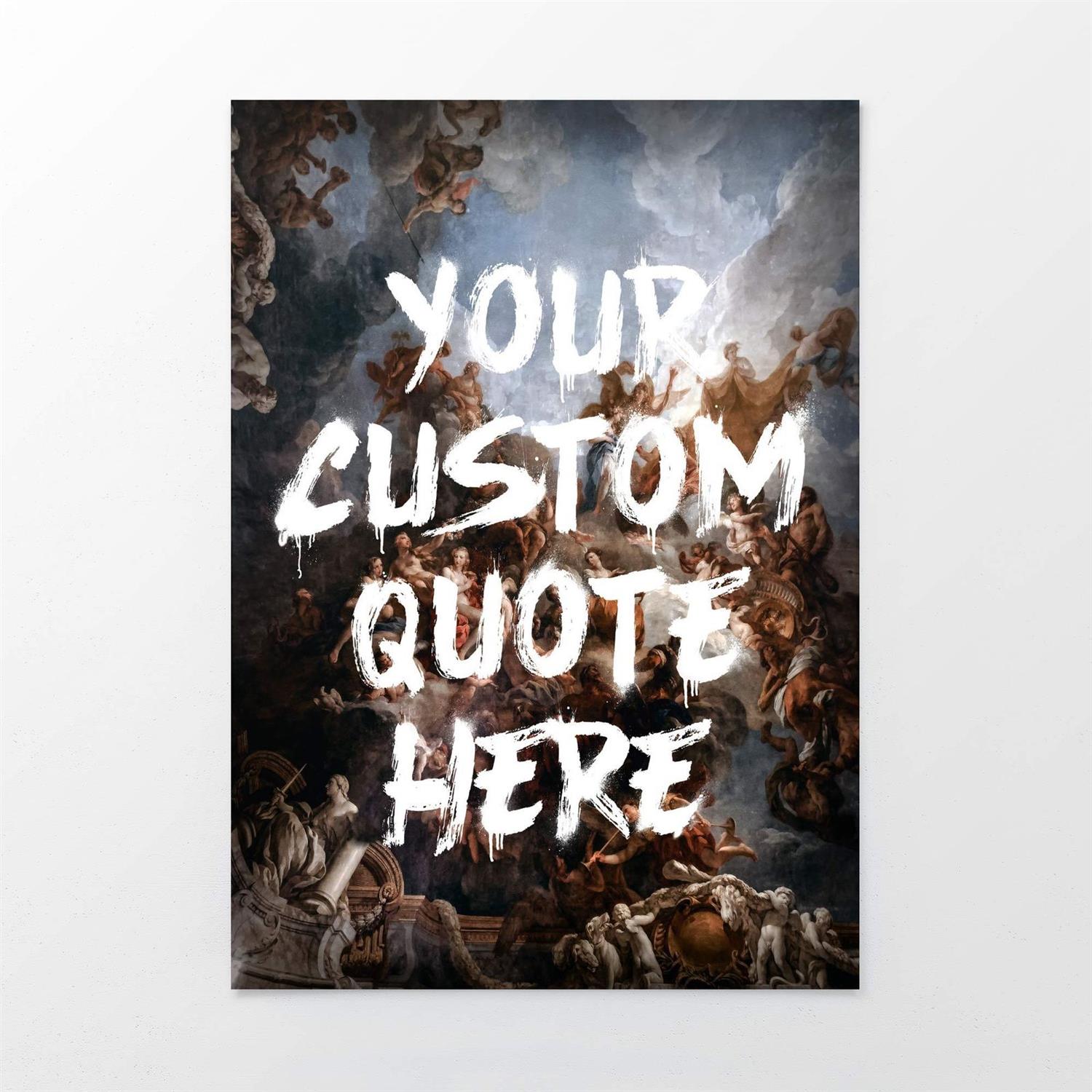 Artistic background with classical figures and text overlay 'Your Custom Quote Here' - print only