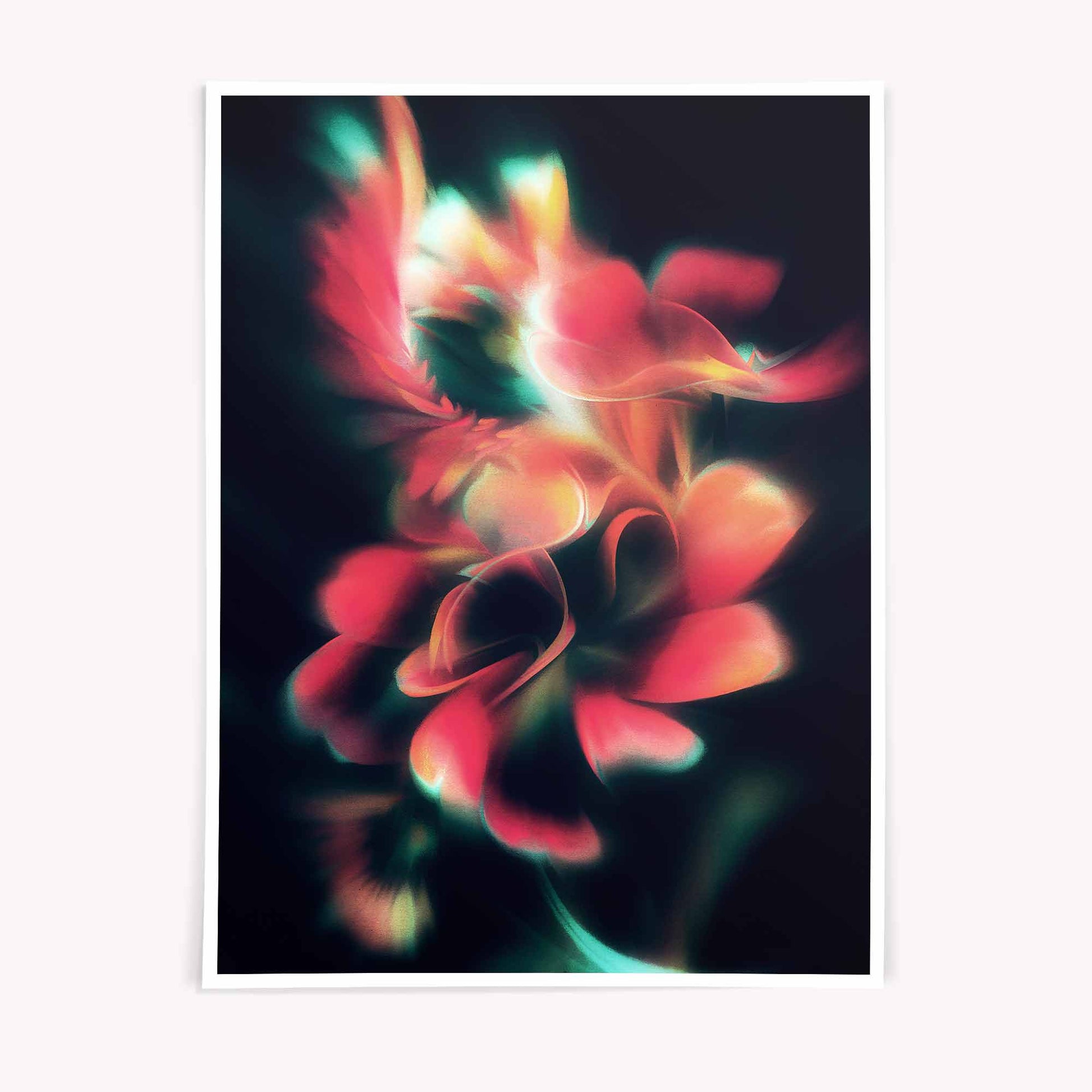 Held in Light is a dreamy blurred floral art print featuring soft-focus botanicals and ethereal light. Modern wall art for calm, minimalist interiors.