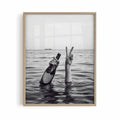oak framed poster print featuring champagne and saltwater artwork with monochrome palette and luxury interior styling by Afterhours Gallery
