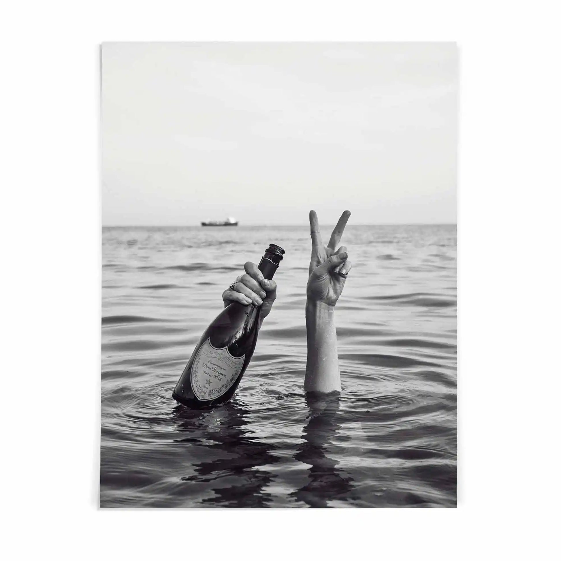 poster print of champagne and saltwater artwork with black and white palette and luxury fashion aesthetic by After Hours Gallery