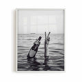 white framed poster print showing champagne and saltwater artwork with black and white tones and chic bedroom aesthetic by Afterhours Gallery