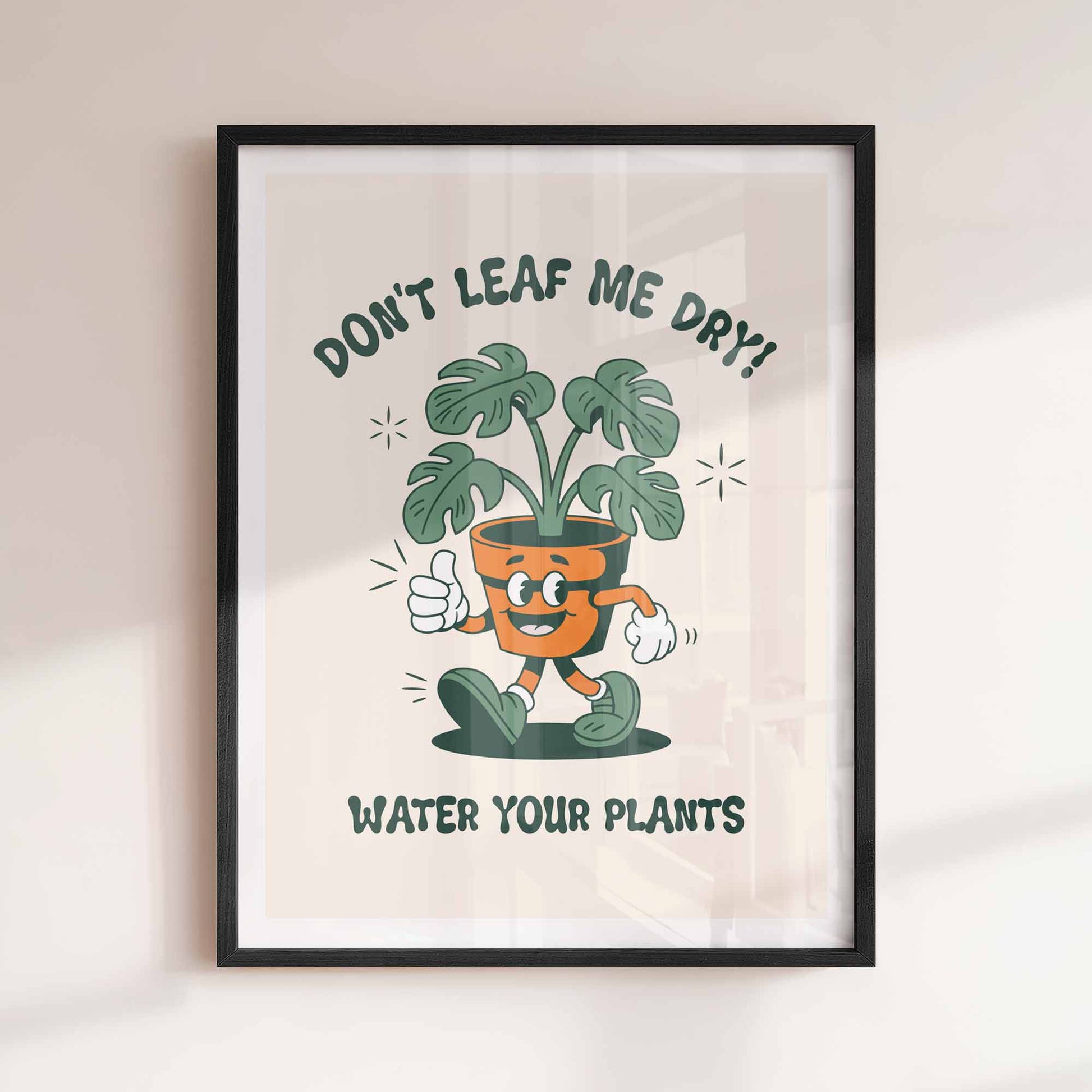 Retro botanical wall art for plant lovers – water your plants reminder print