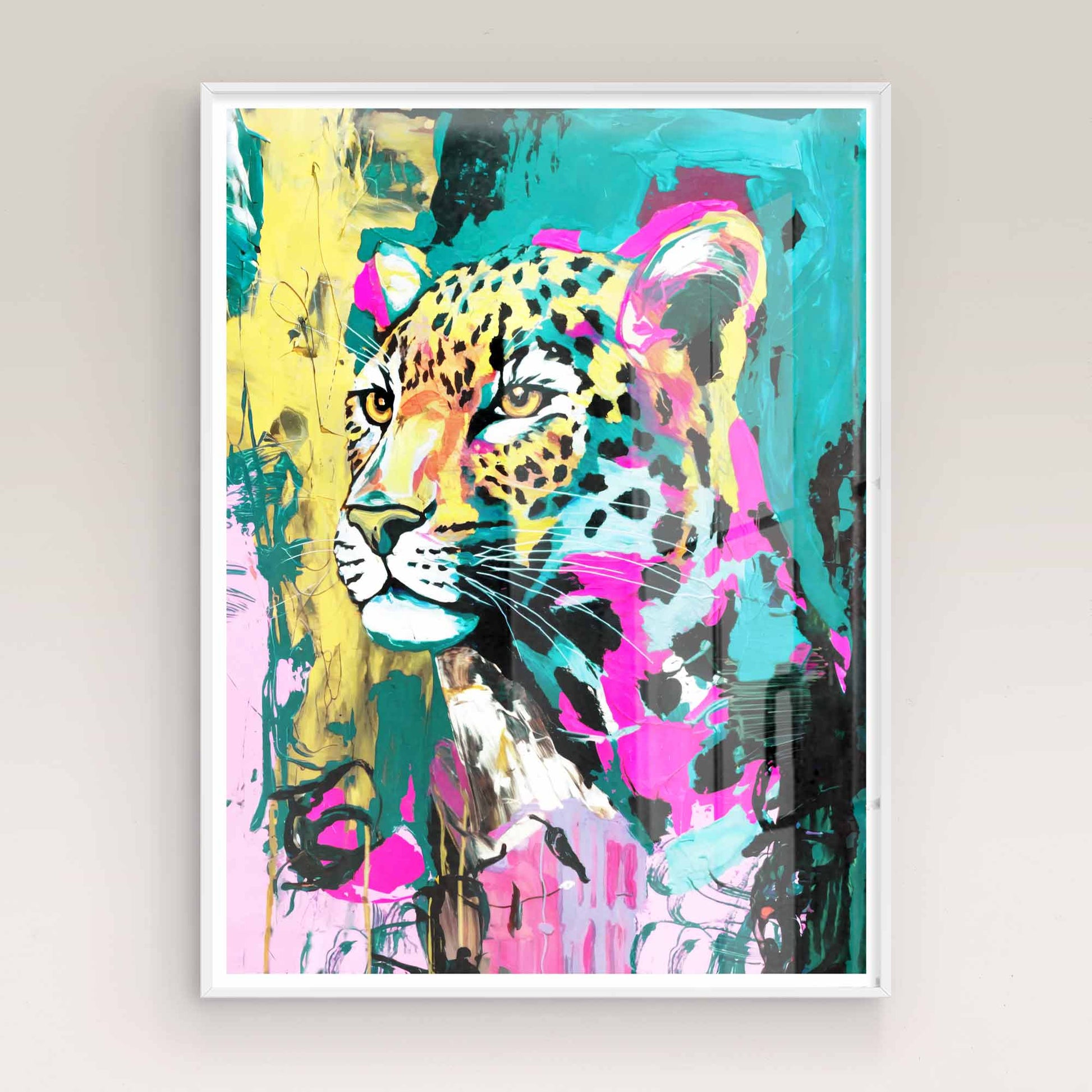 Dopamine decor art print styled with maximalist plants and colorful decor accents.