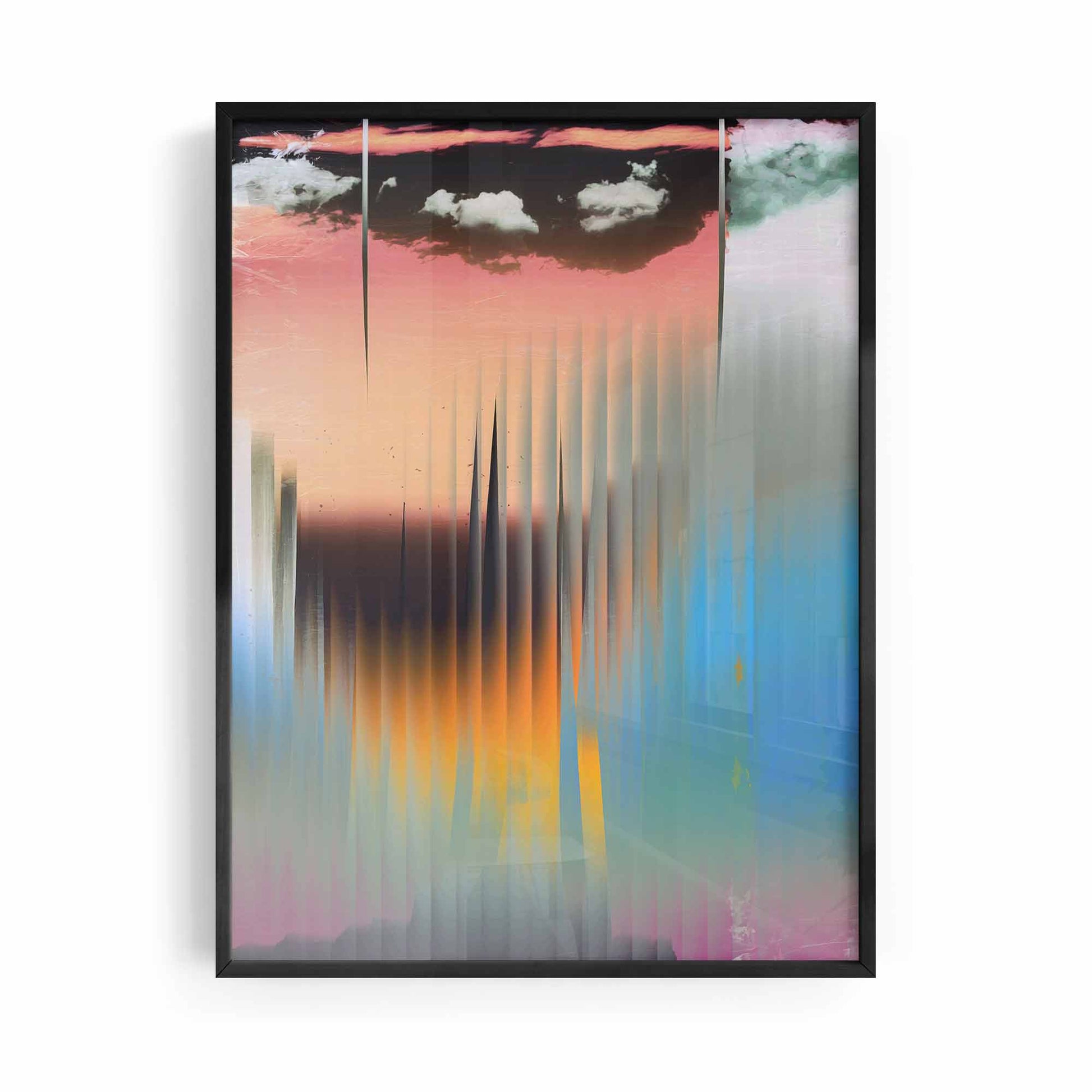 Trendy Abstract Fractal Glass Surreal Framed Print Black
