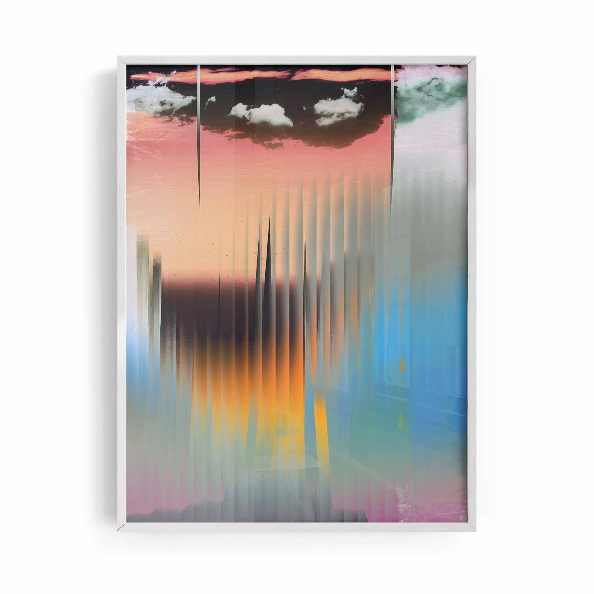 Trendy Abstract Fractal Glass Surreal Framed Print White