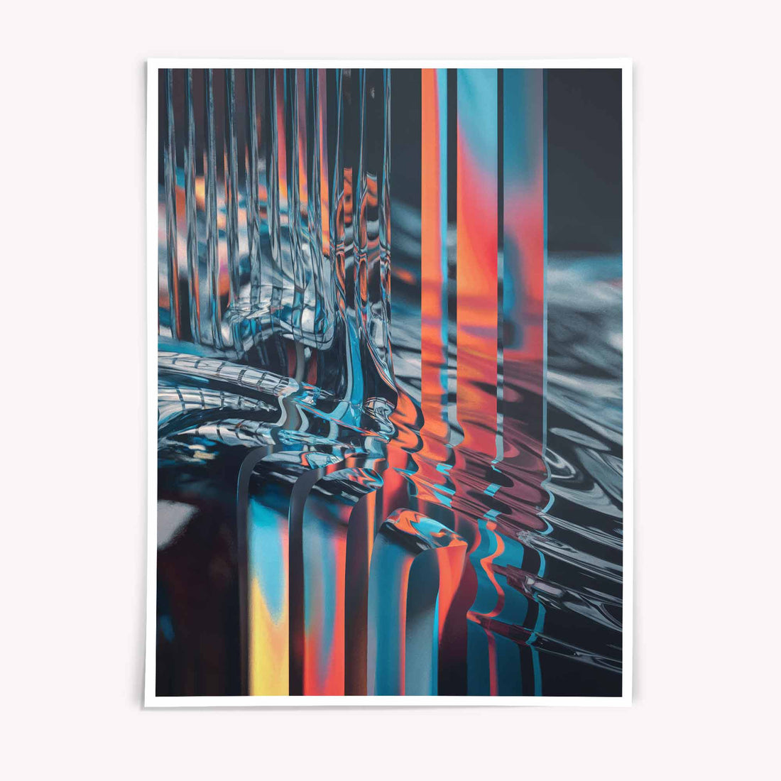 Surreal abstract glass artwork with refracted colour, liquid distortion, and glitch-inspired textures