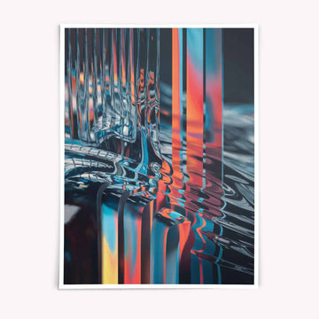 Surreal abstract glass artwork with refracted colour, liquid distortion, and glitch-inspired textures