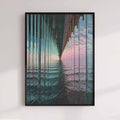 Surreal abstract seascape art print with visible horizon and sea refracted through glass textures and reflective surfaces