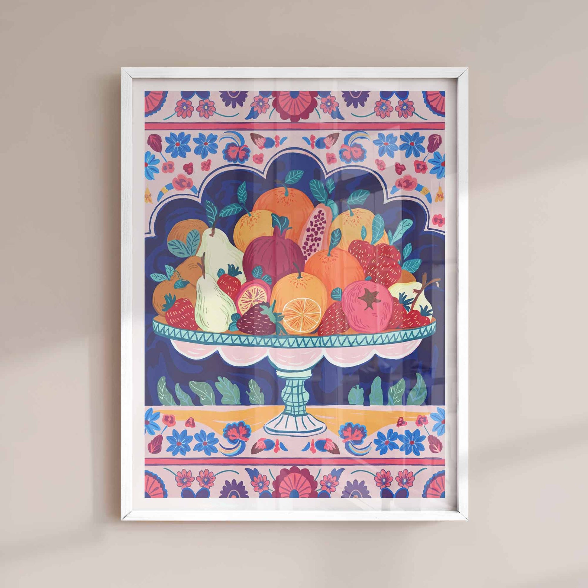 maximalist fruit print in white frame by Afterhours Gallery