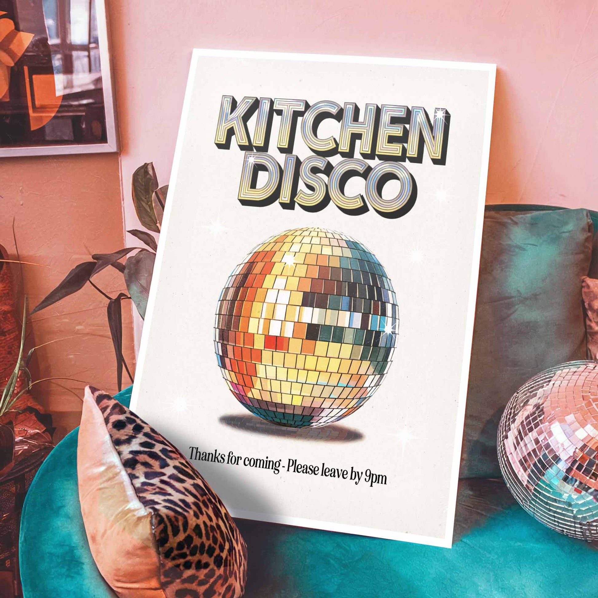 Kitchen Wall Art Featuring Disco Ball retr Typography poster