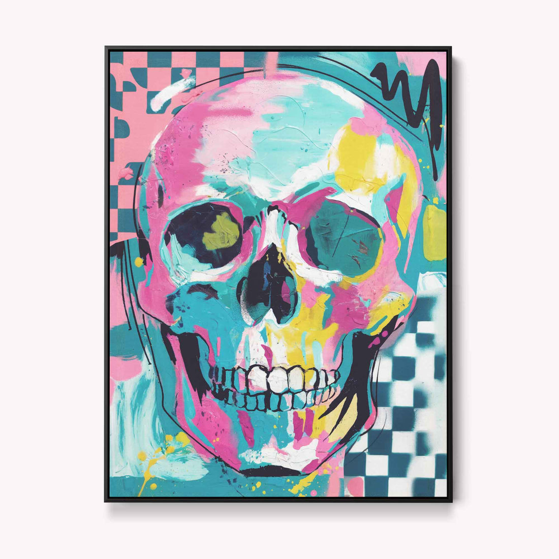 Urban Maximalism, skull wall art, abstract skull print, neon pop art, contemporary canvas print, bold wall art, modern maximalist decor, After Hours Gallery
