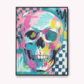 Urban Maximalism, skull wall art, abstract skull print, neon pop art, contemporary canvas print, bold wall art, modern maximalist decor, After Hours Gallery