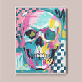 Urban Maximalism, skull wall art, abstract skull print, neon pop art, contemporary canvas print, bold wall art, modern maximalist decor, After Hours Gallery