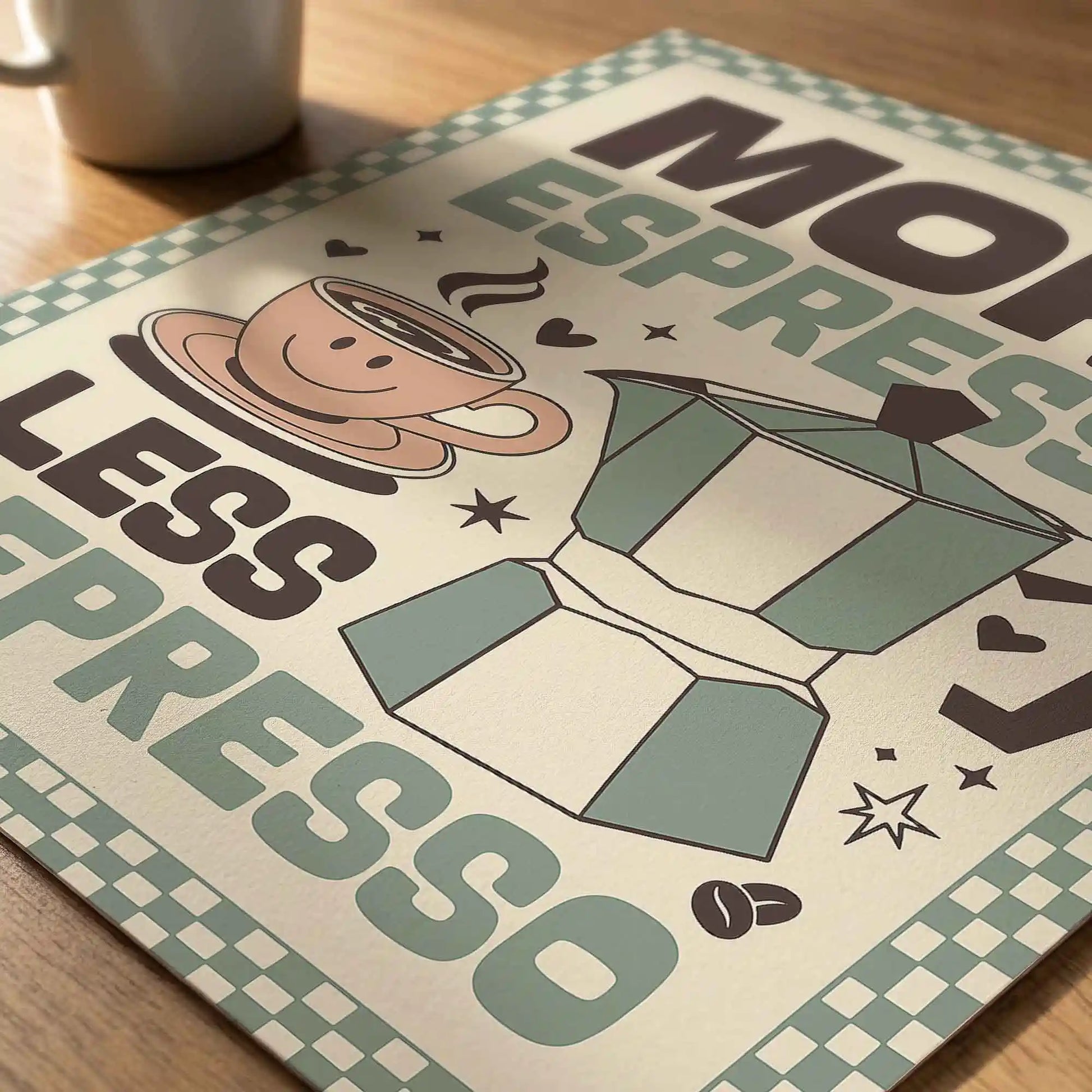 More Espresso Less Depresso brown and cream typography print detail by Afterhours Gallery