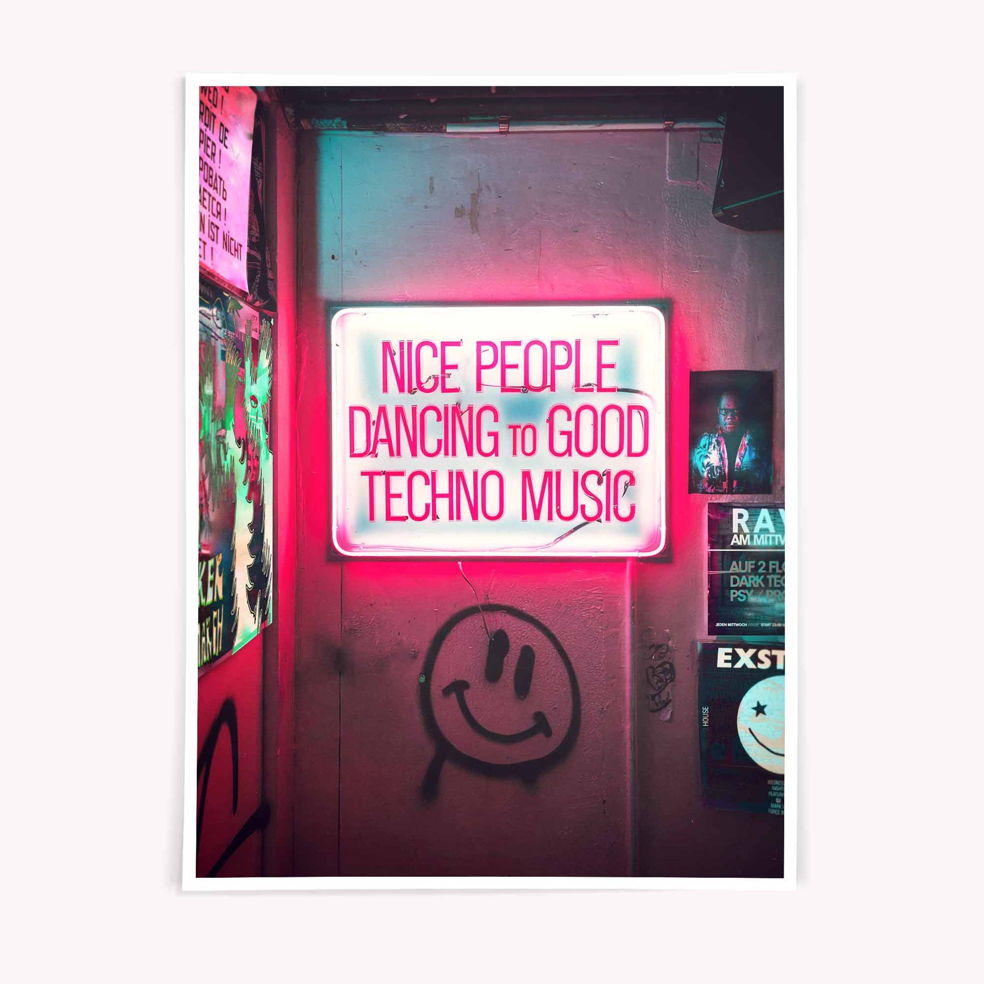 Nice People Dancing to Techno Music Print | Neon Club Poster, House & Techno Wall Art, DJ Rave Decor, Ibiza Music Art