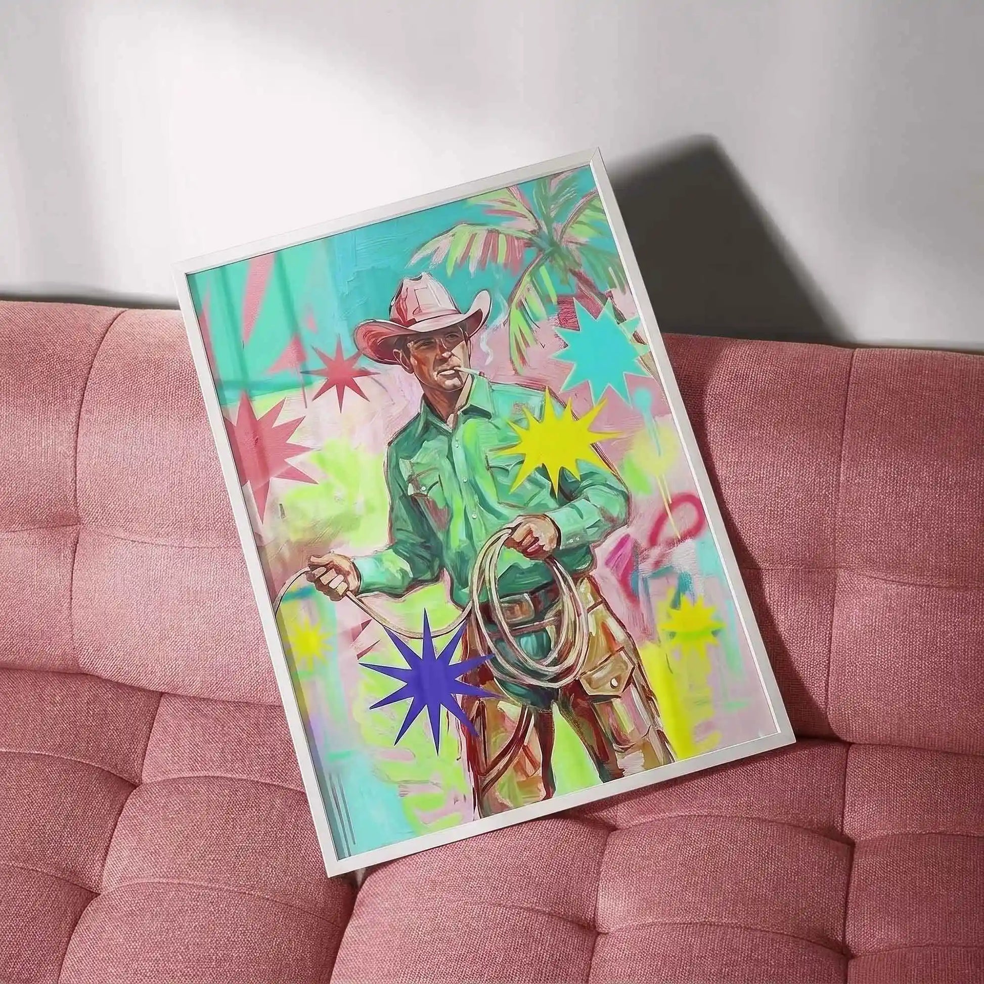 Gay cowboy pink green pop art western wall art 