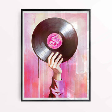 Black frame: Put Your Records On poster in modern black frame by Afterhours Gallery