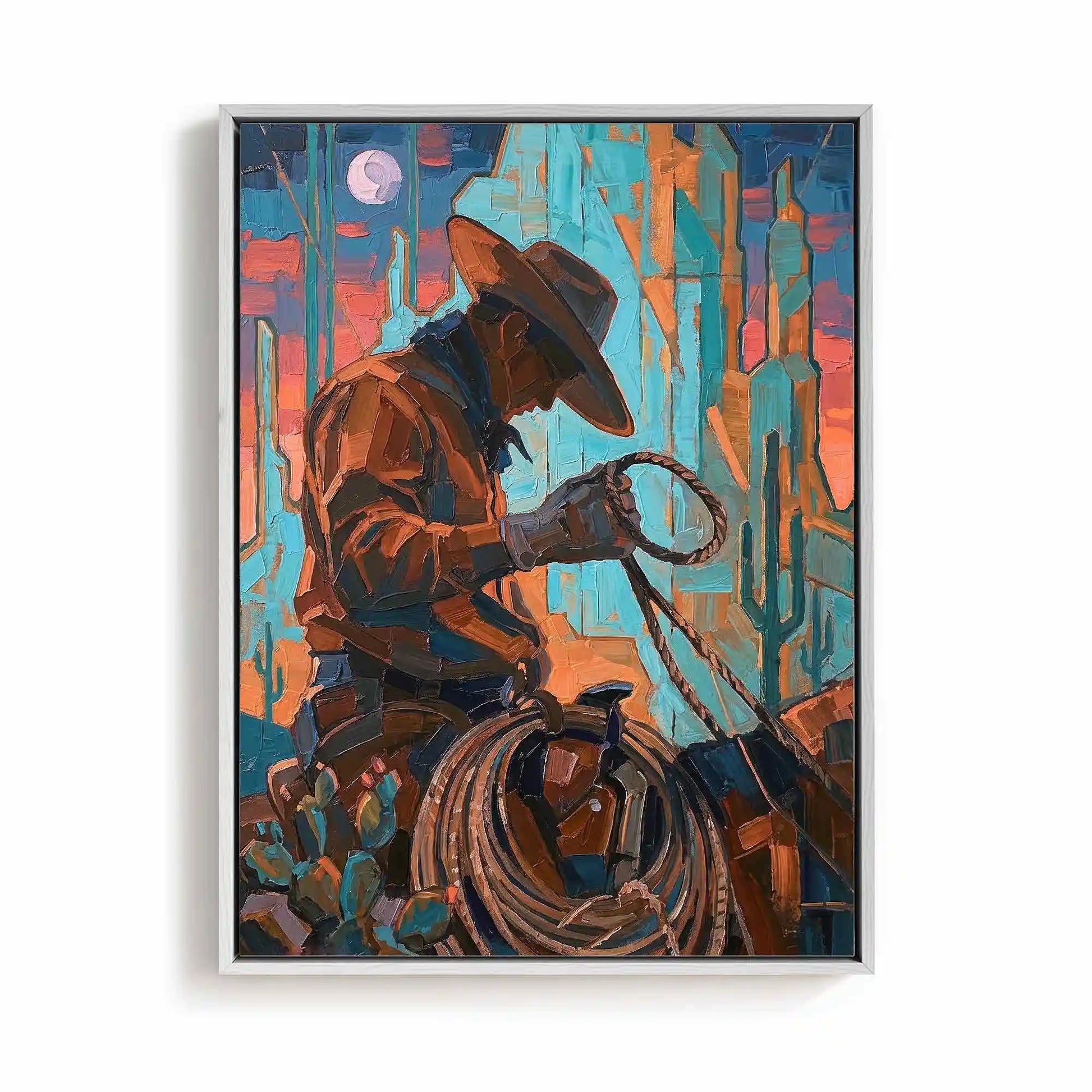 Sunset Rider orange and beige western canvas wall art for scandi interiors by Afterhours Gallery