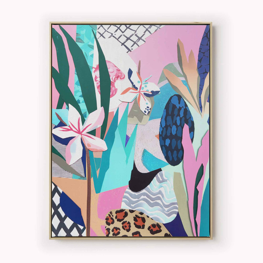 Pink and Blue Floral Balance – Abstract Collage Art Print by After Hours Gallery