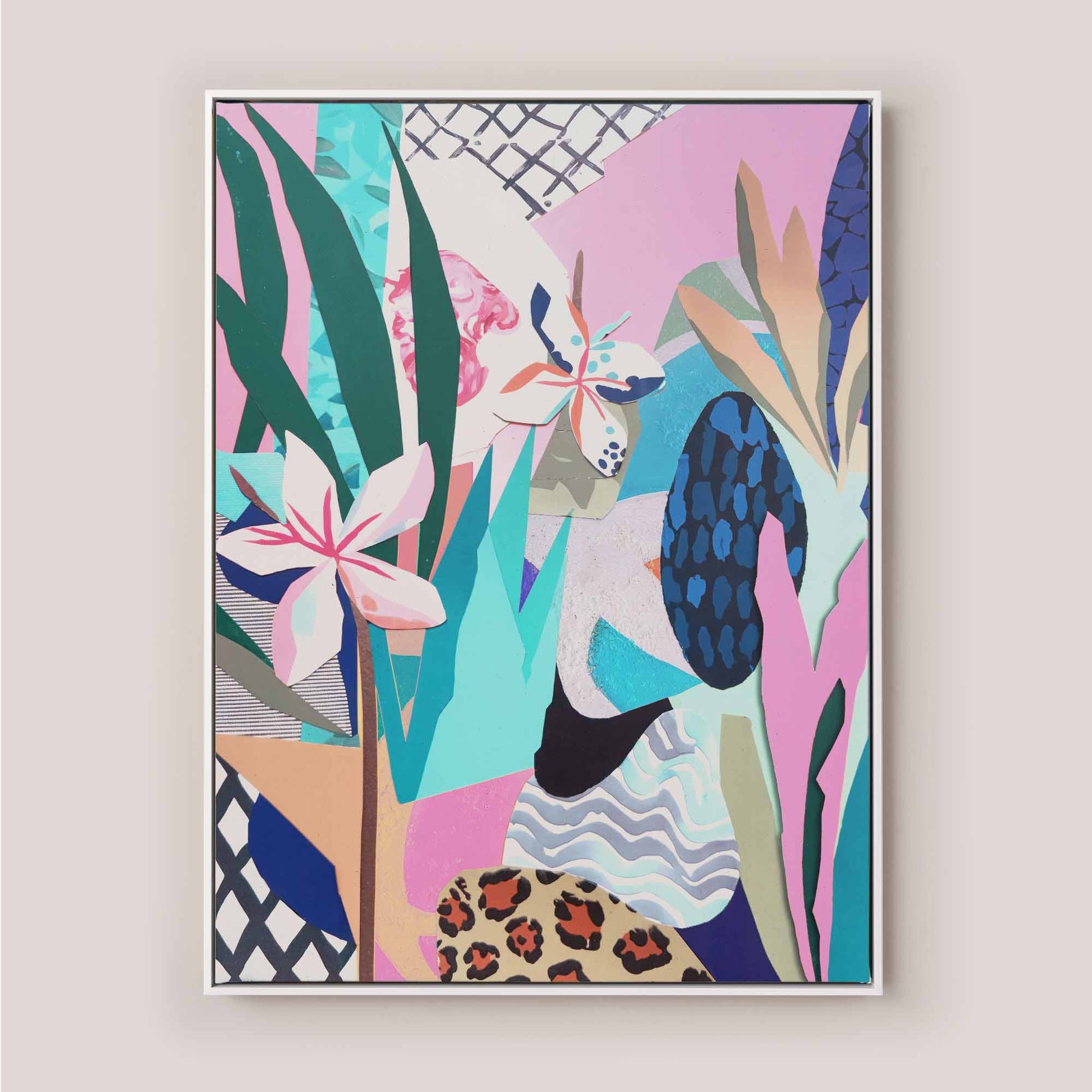 floral abstract tropical pink and blue artwork